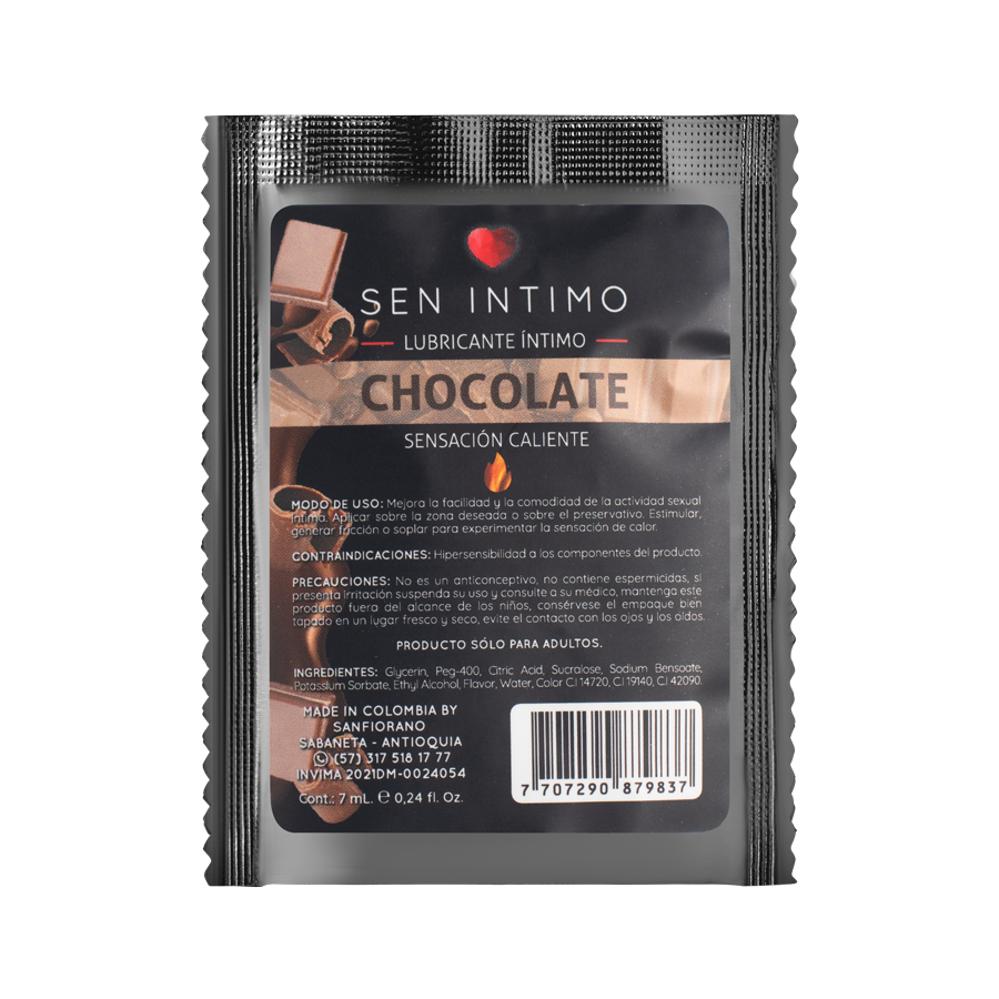 Lubricante Íntimo Chocolate Sachet Sensación Caliente x 7 ml by Sen Íntimo