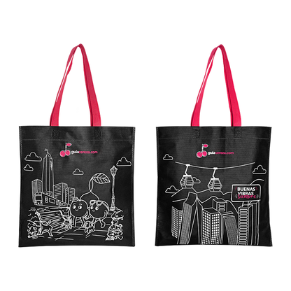 Bolsa Plana Buenas Vibras Negra 37 cm X36 cm